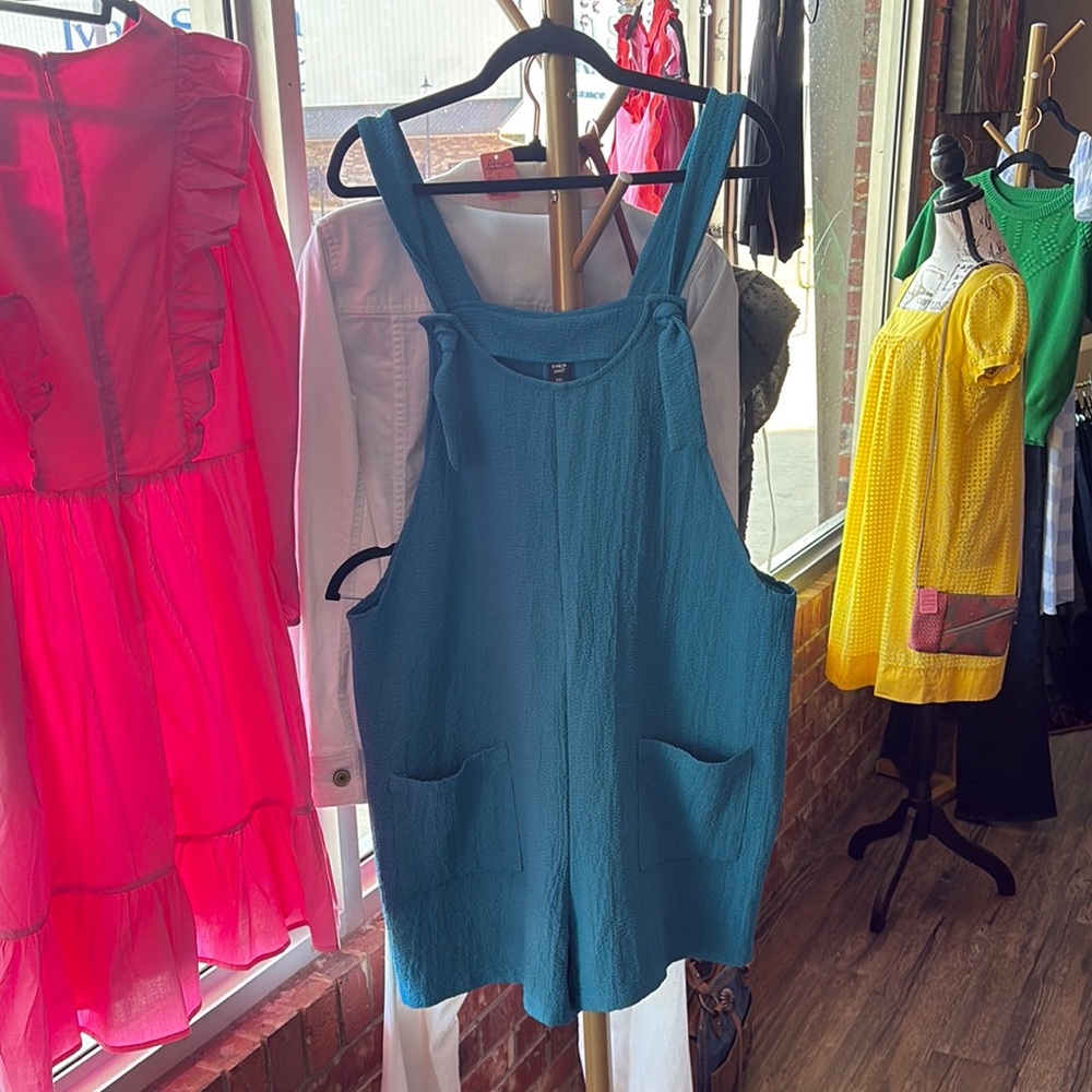 Teal Sleeveless Romper with Pockets